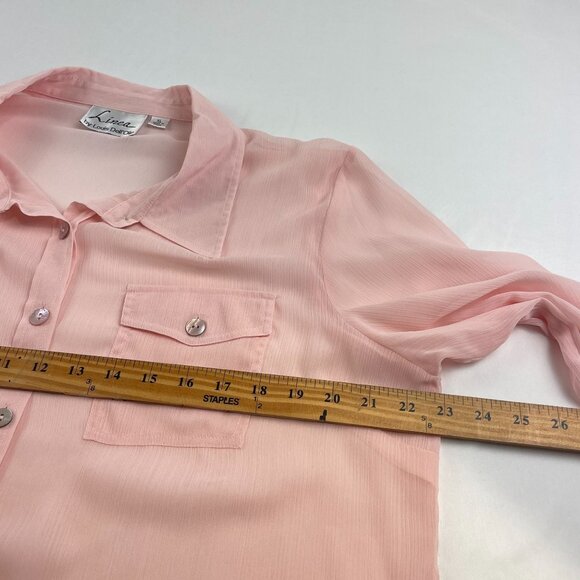Lot of 2 Linea by Louis Dell O'lio Chiffon Button Front Blouses Pink Black Sz XL - Picture 9 of 9